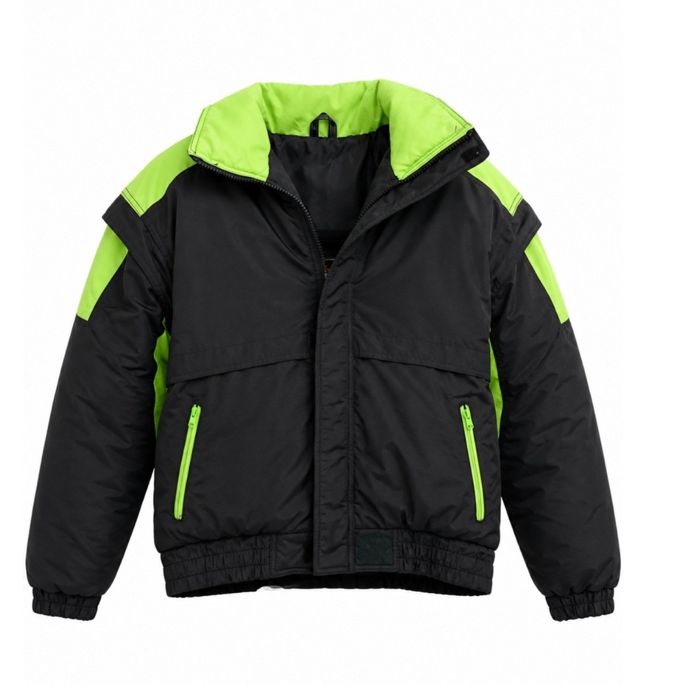 Steep Slopes Snow Jacket Mens Medium Black Neon Green Vintage Puffer Coat 90s